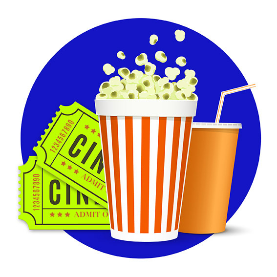 5 Biglietti Cinema con Popcorn e Bibite